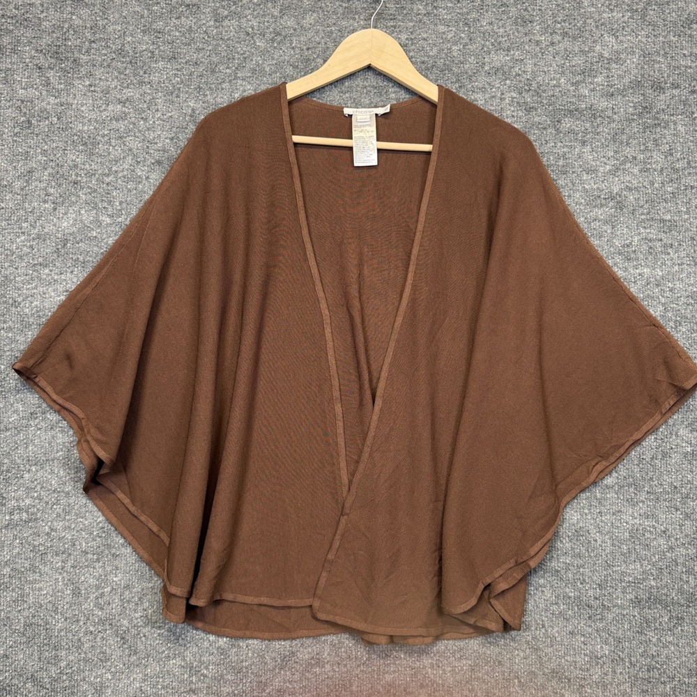 Chico's Womens OS Poncho Brown Nylon Blend V Neck Knit Layering Cozy Casual